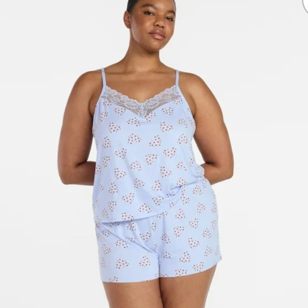 Joyspun Women’s Pajamas Dreamy Soft Collection Lace Trim Cami Shorts Sz L (12-14